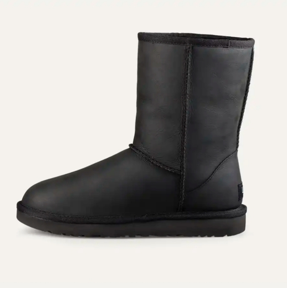 UGG Classic Short Leather Black Boots, Size 7 - Picture 3 of 10